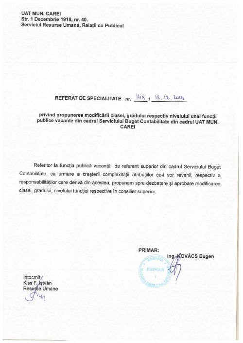 referat de specialitate primar carei