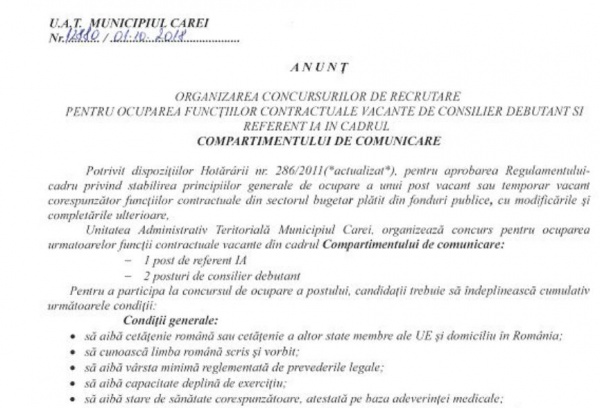 anunt concurs comunicare