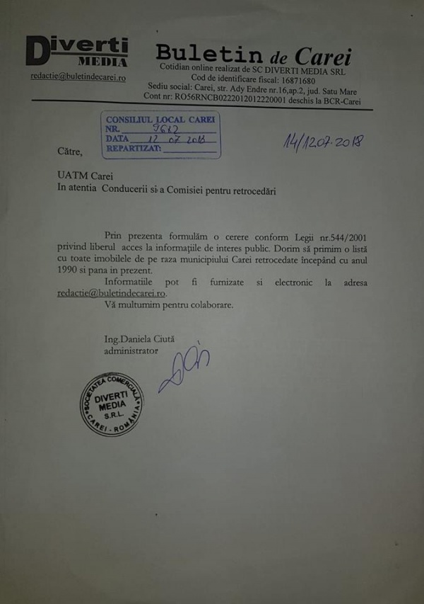 retrocedare adresa buletin de carei