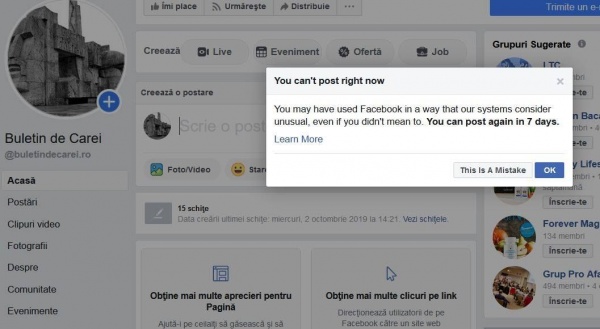 Facebook nu permite paginii Buletin de Carei nici postări despre vizita președintelui Klaus Iohannis la Carei
