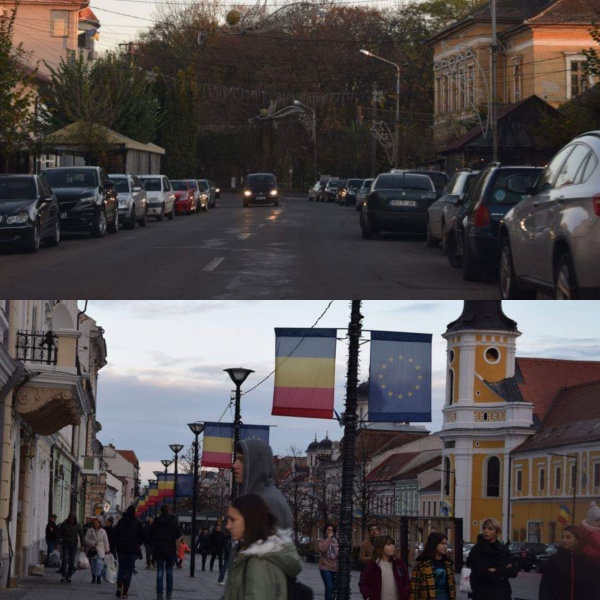 La Carei doar ornamente de Crăciun. La Cluj-Napoca și Sibiu flutură mii de steaguri tricolore