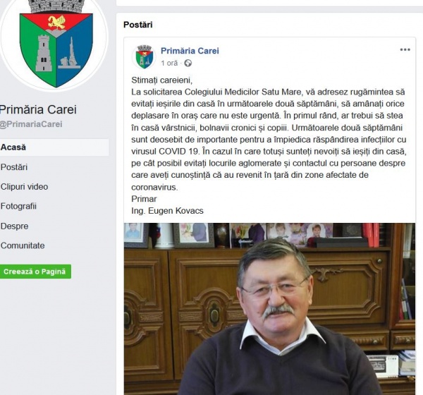 Primarul Kovacs informează careienii la solicitarea Colegiului Medicilor Satu Mare