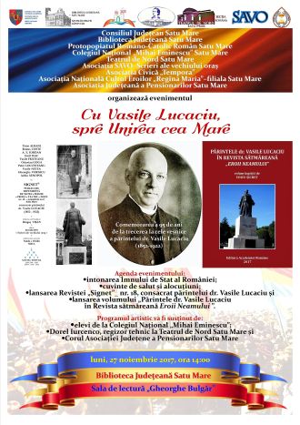 Invitaţie la evenimentul „Cu Vasile Lucaciu, spre Unirea cea Mare”