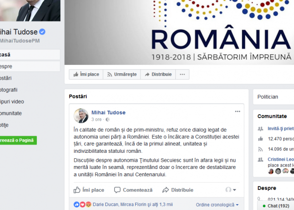 Mesajul premierului României faţă de autonomie