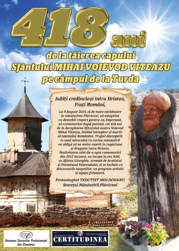 INVITAȚIE LA PLĂVICENI – 418 ani de la Tăierea Capului lui Mihai Viteazu