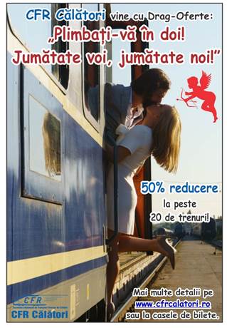 Bilete de tren cu 50% reducere de Dragobete