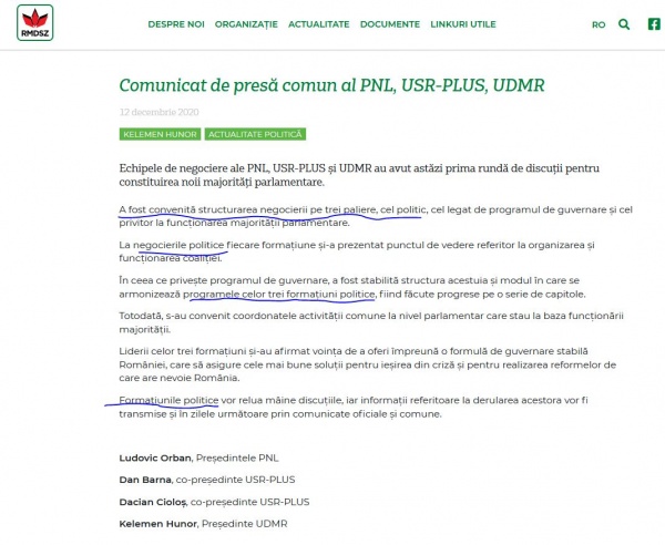Comunicat de presă comun al PNL, USR-PLUS, UDMR
