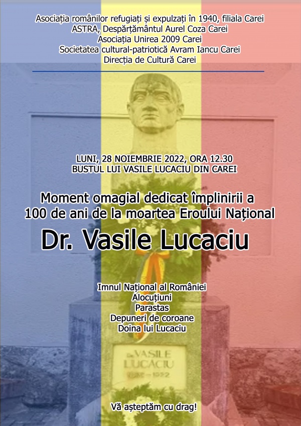 Comemorare Vasile Lucaciu la Carei la ceas de Centenar