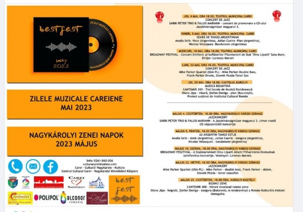 Concert de jazz, muzică bizantină și seară de tango în luna mai la Carei