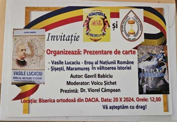 INVITAȚIE. Prezentare de carte în satul DACIA din județul Satu Mare