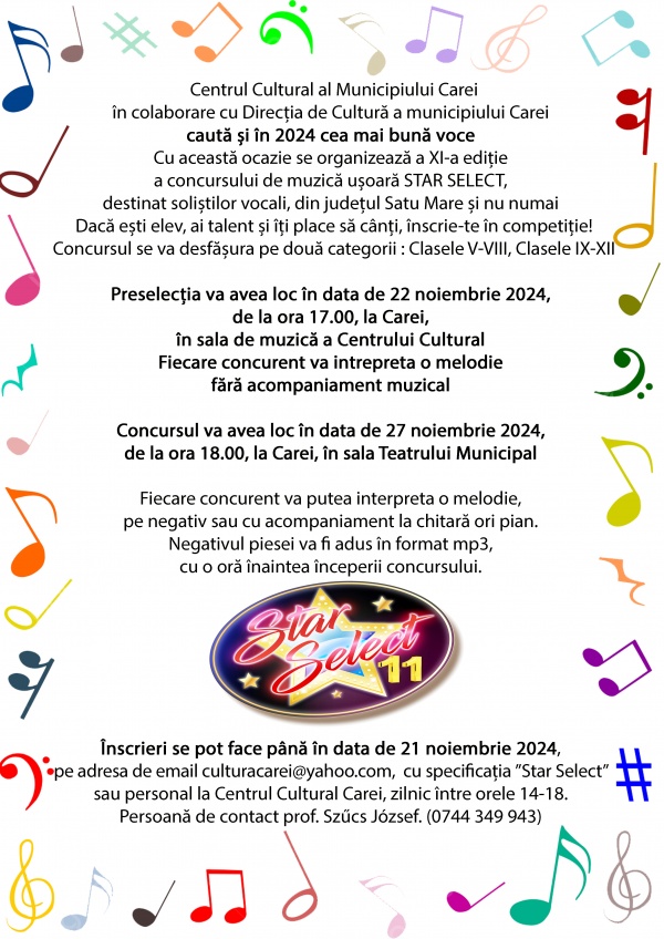 Se caută cea mai bună voce din Carei! Concurs STAR SELECT