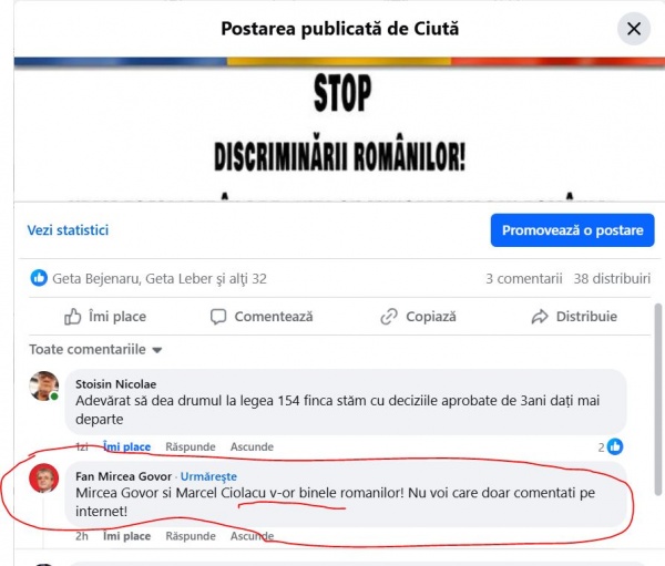 TUPEU. Fan Mircea Govor: ,,Mircea Govor si Marcel Ciolacu v-or binele romanilor!,,