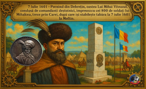 Mihai Viteazul trece prin Carei și îşi stabileşte tabăra la 7 iulie 1601 la Moftin