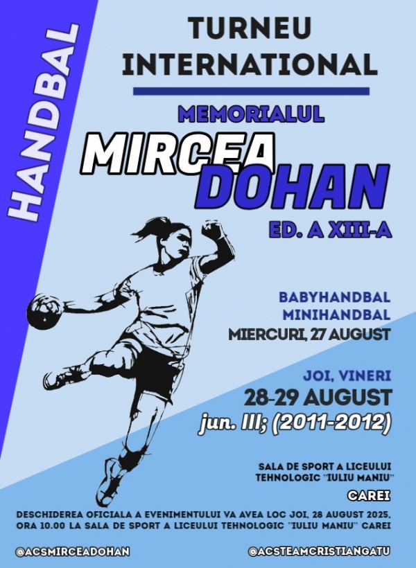 Memorialul Mircea Dohan la handbal ajunge la ediția a XIII-a