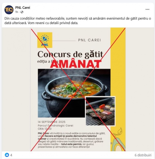 PNL Carei amână concursul de gătit stabilit inițial de Ziua Crucii