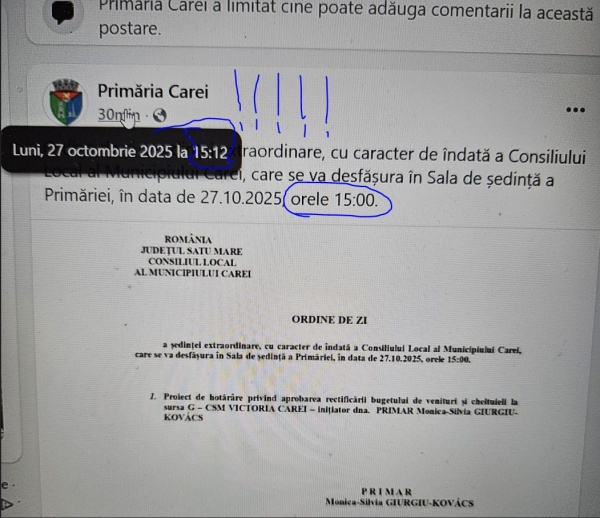 Primăria Carei, sorcova și prostia. Ședință de CL anunțată la ora 15,12 că va începe de la ora 15,00