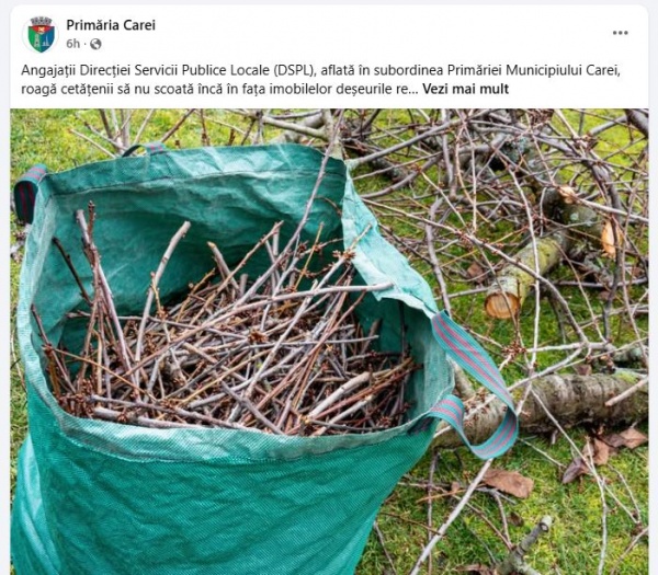 De sărbătorile pascale se stă cu deșeurile vegetale în curte! Așa a decis Primăria Carei