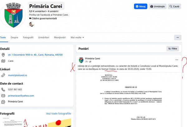 Primăria Carei desconsideră careienii. Ședință online la CL Carei fără transmitere în direct