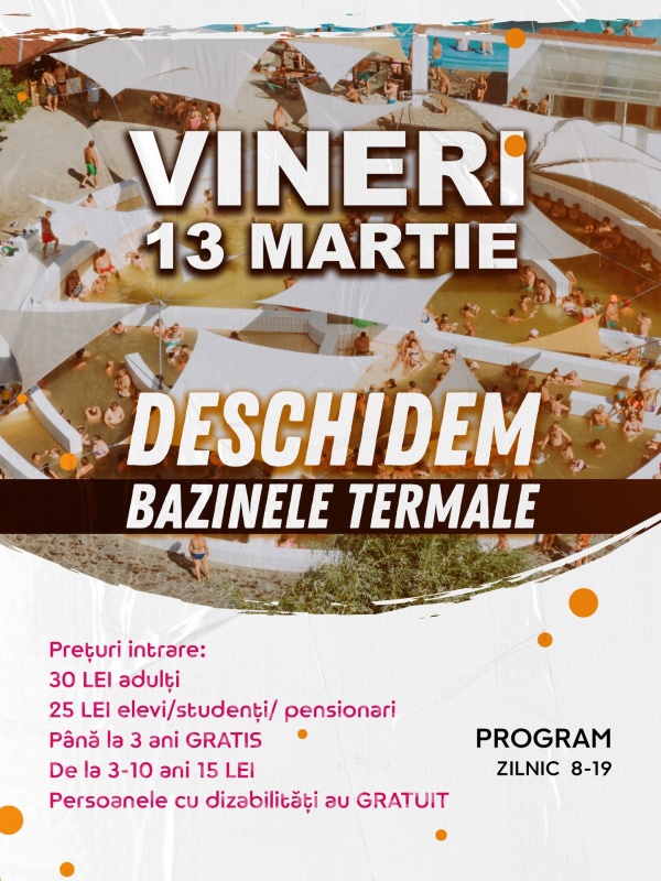 Ștrandul Termal Carei își deschide porțile vineri 13 martie. Program zilnic