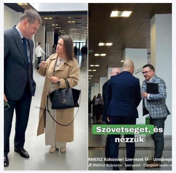 Ministrul UDMR Cseke și primarul UDMR din Carei la o discuție pe un coridor de lângă sala de ședință UDMR Cluj Napoca