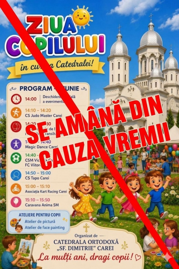 Amânat! Ziua Copilului nu va mai avea loc la Catedrala Ortodoxă „Sf. Dimitrie” Carei