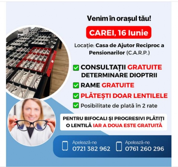 Consultații oftalmologice gratuite la Carei