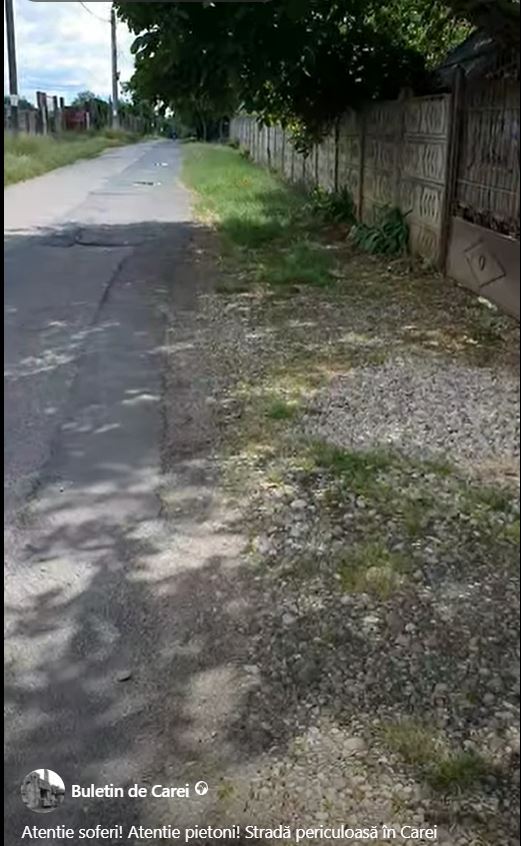 VIDEO. Strada din Carei fără trotuare, cu asfaltul ciuruit. Incompetență sau rea-voință?
