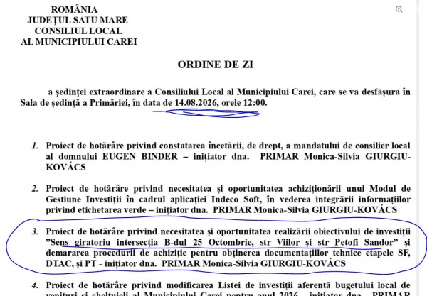 Sensul giratoriu din Carei, capodopera administrației locale. Primăria Carei adaugă un nou episod telenovelei sens giratoriu