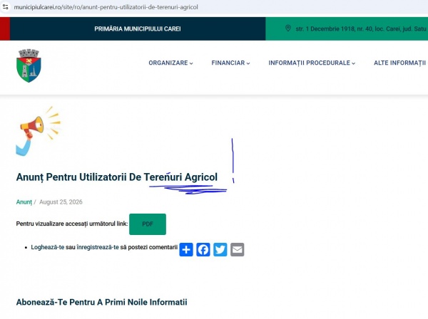 Terenurile agricole calamitate trebuie semnalate la Primăria Carei. Nu mai schingiuiți limba română!